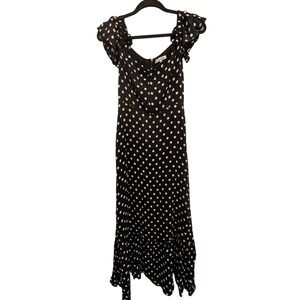 Reformation Black Polka Dot Ruffle Midi Dress Party Cottagecore Chic 0232